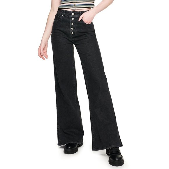 SO Jeans Juniors So High Waist Exposed Button Wide Leg Jeans Girls Size 1 Black Poshmark